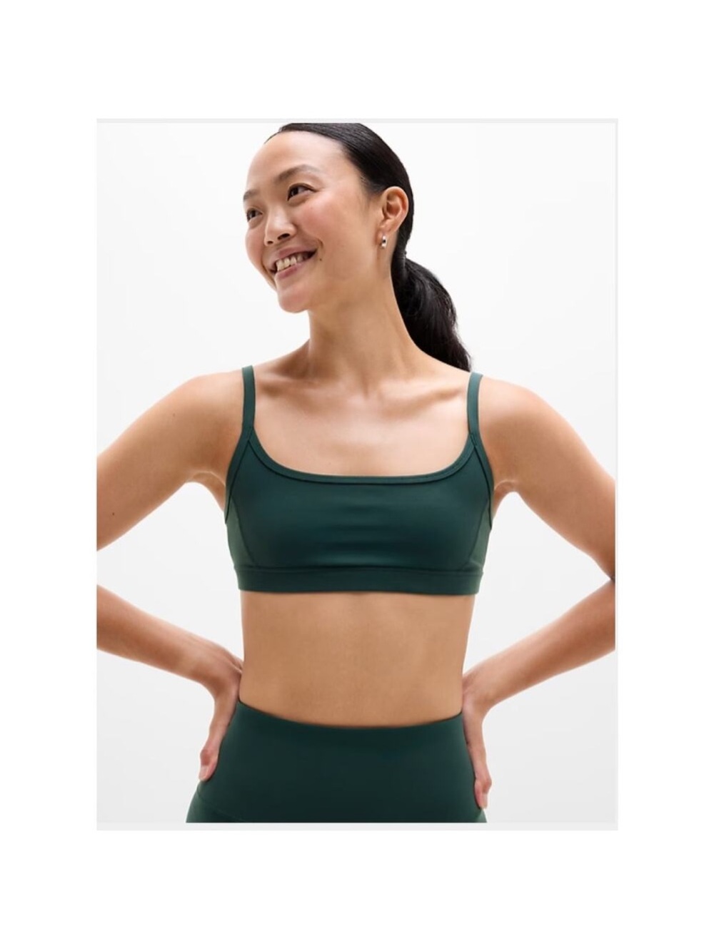 Athleta Square Neck Bra Forest Green Yoga Studio Wireless Sports Bra Size M